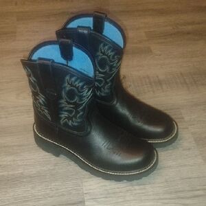 Ariat Women's Fat Baby Black and Blue Western Boots Round Toe Size 8B